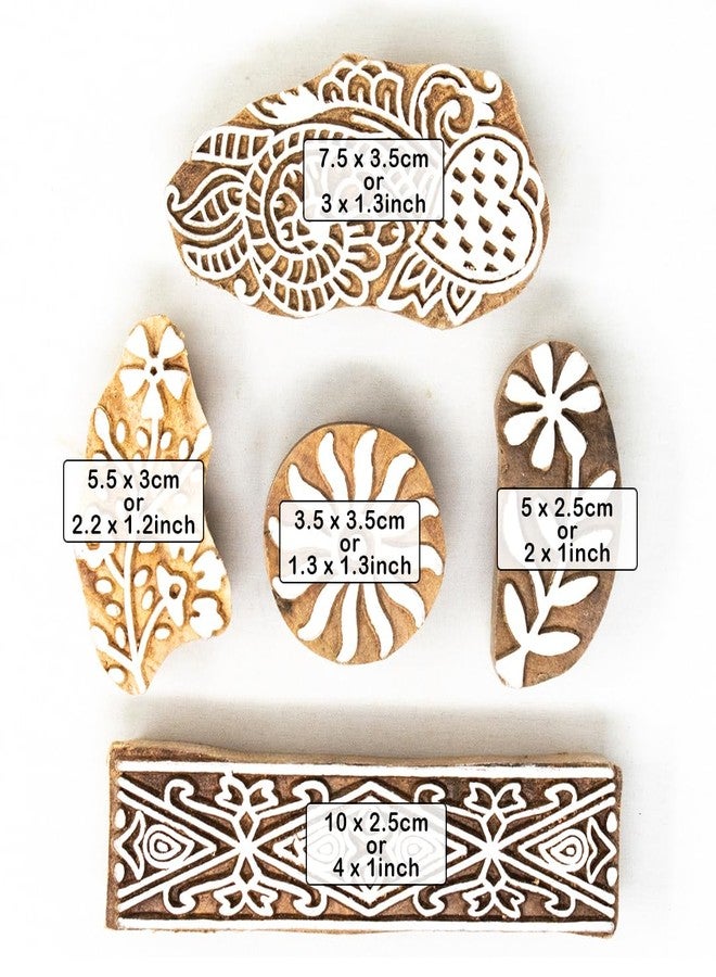 Hashcart Wooden Stamp Block, Printing Stamp Design | Set of 5 | Block for Printing Saree Border | Dresses, Craft Card Making, Scrapbook, Clay Pottery Hashcart - Image 4